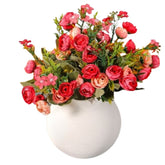 Huitich mini artificial peony bouquet with pink and red flowers in white round vase